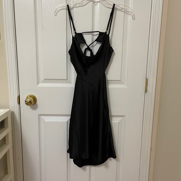 Kiss the Sky Black Cutout Satin Slip Dress - Picture 3 of 5